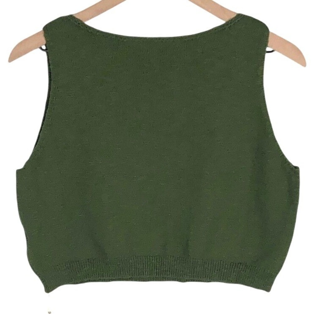 NWT COMMENSE Knit Crop Sweater Vest Women's M Olive Green Sleeveless Crew Neck